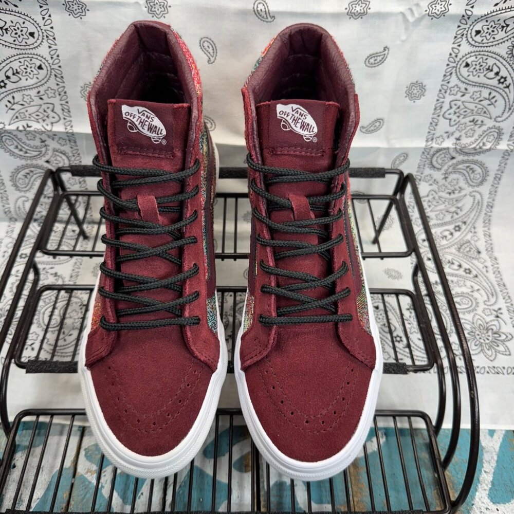 Vans Burgundy High Top Sneakers with Multicolor Knit Panels - Picture 2 of 10